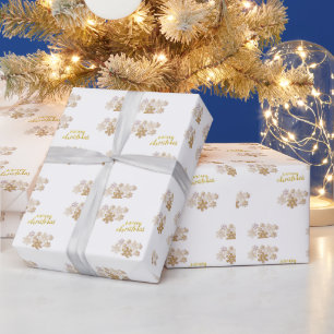 Papier Cadeau Flocons de neige élégants en or Joyeux Noël