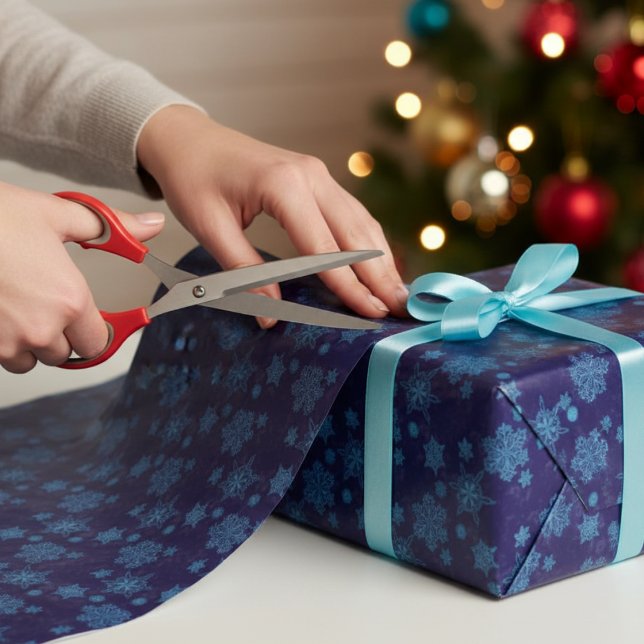 Papier Cadeau flocons de neige en bleu foncé  (Créateur téléchargé)