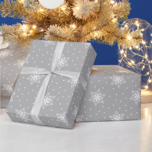 Papier Cadeau Flocons de neige en polka points argent Noël