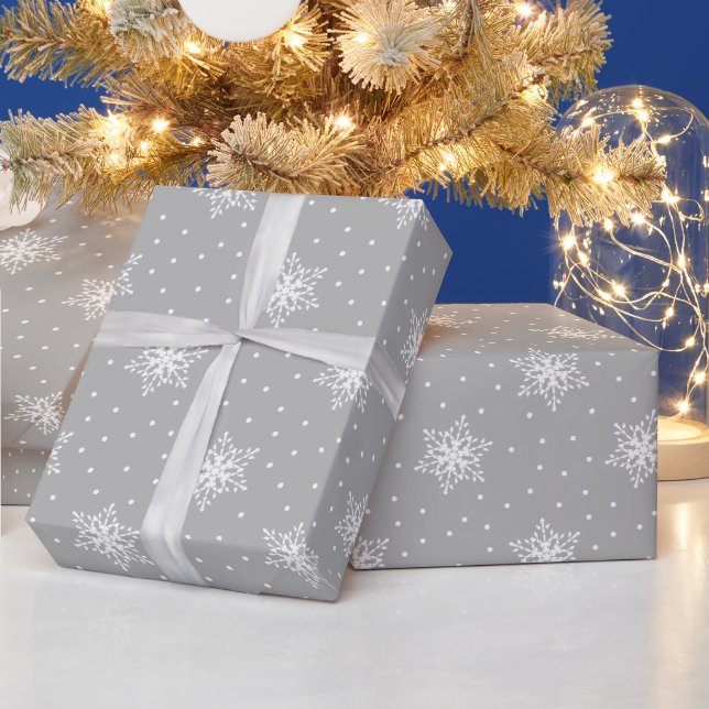 Papier Cadeau Flocons de neige en polka points argent Noël (Vacances)