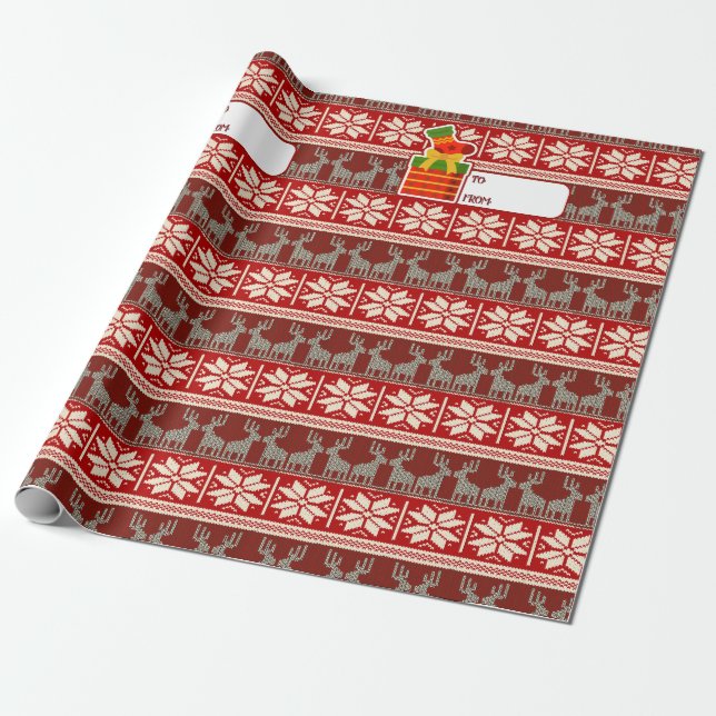 Papier cadeau flocons de neige et rennes (Déroulé)