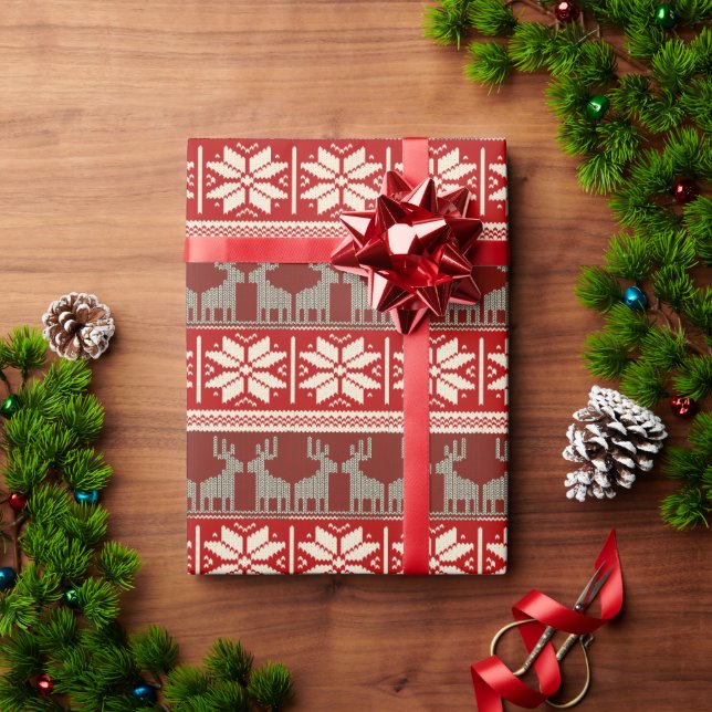 Papier cadeau flocons de neige et rennes (Cadeau de vacances)