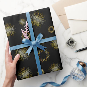 Papier Cadeau Flocons de neige Glam Gold sur fond noir de minuit