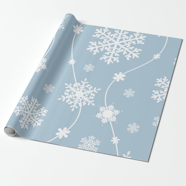 Papier Cadeau Flocons de neige gris bleu Hiver Merveilleux Noël (Déroulé)