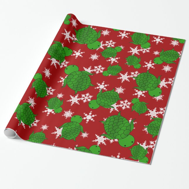 Papier Cadeau Flocons de neige mignons de rouge de tortue (Déroulé)