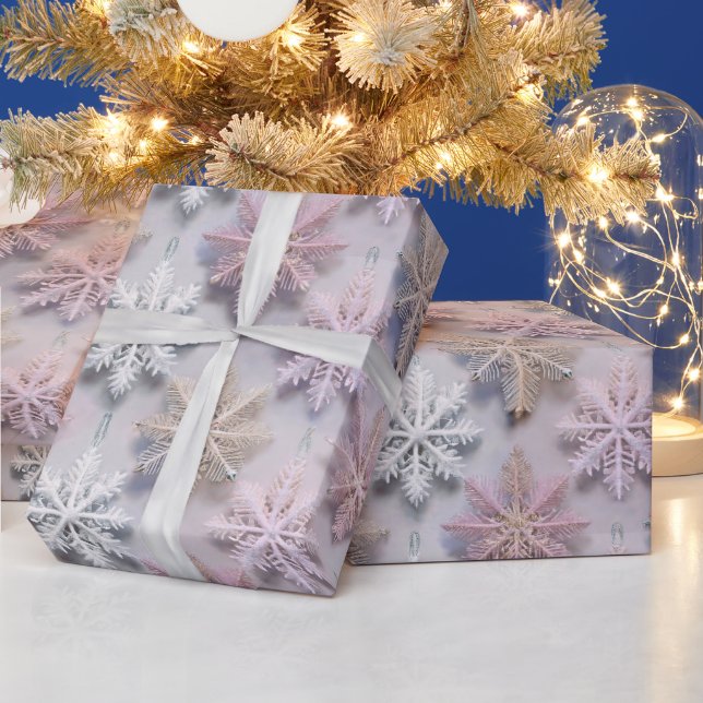 Papier Cadeau Flocons de neige pastel 3D  (Vacances)
