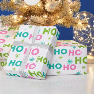 Papier Cadeau Flocons de neige pastel moderne Noël Ho Ho Ho