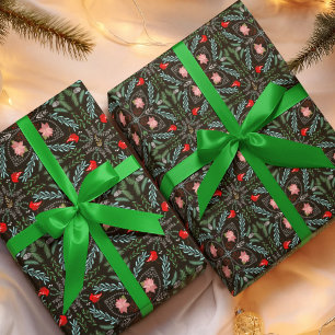 Papier Cadeau Flocons de neige, Poinsettias, Cardinaux d'hiver