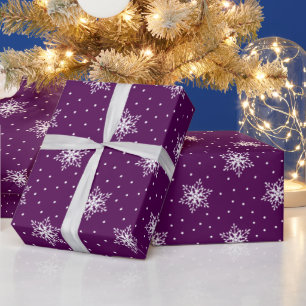 Papier Cadeau Flocons de neige pois blancs Noël violet