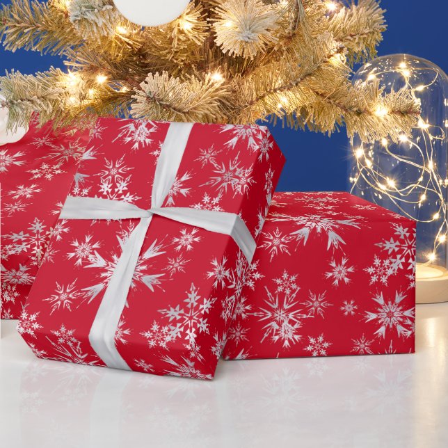 Papier Cadeau Flocons de neige rouges argentés Noël  (Vacances)
