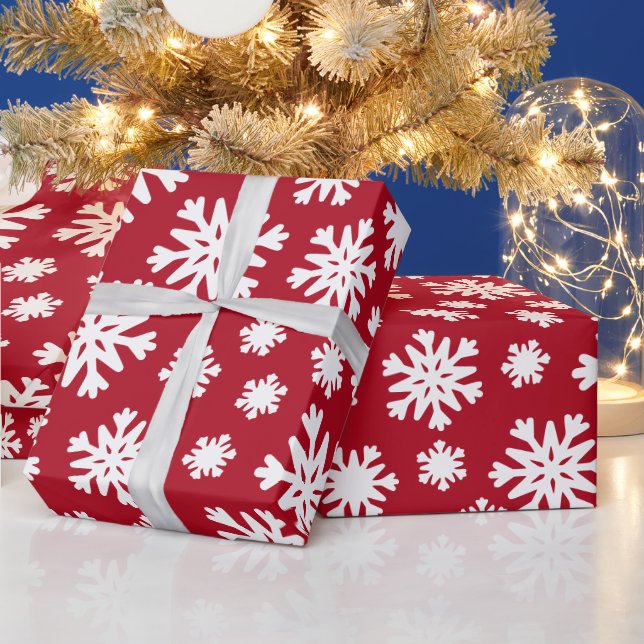 Papier Cadeau Flocons de neige rouges et blancs Noël Vacances  (Vacances)