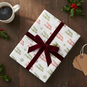 Papier Cadeau Flocons de neige rouges et verts Joyeux Noël Scrip