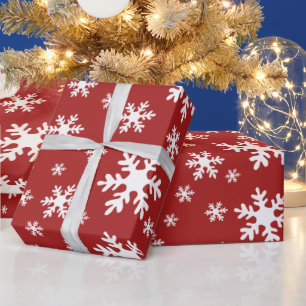 Papier Cadeau Flocons de neige rouges Hiver Noël Vacances