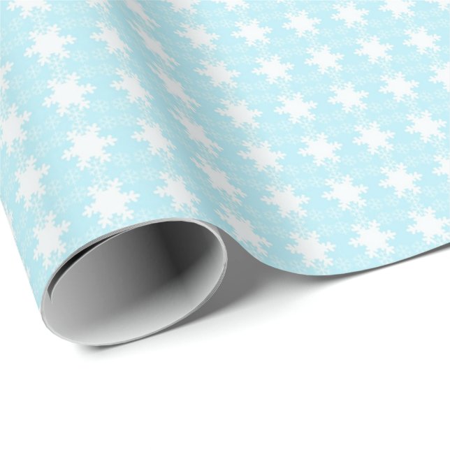 Papier Cadeau Flocons de neige sur bleu-clair (Coin rond)