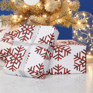 Papier Cadeau Flocons de neige tartan à motif rouge