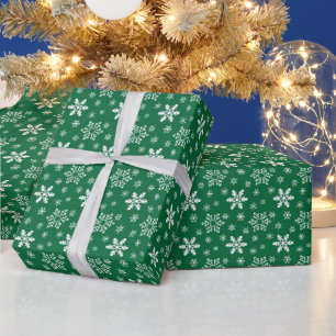 Papier Cadeau Flocons de neige verts blancs Fête festive de Noël