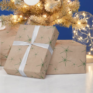 Papier Cadeau Flocons de neige verts festifs Kraft pour les fête