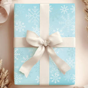Papier Cadeau Flocons de Noël Motif de neige bleue