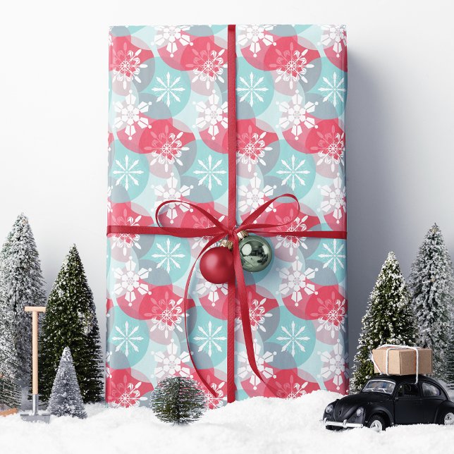 Papier Cadeau Flocons de Noël Rouge Bleu (Créateur téléchargé)