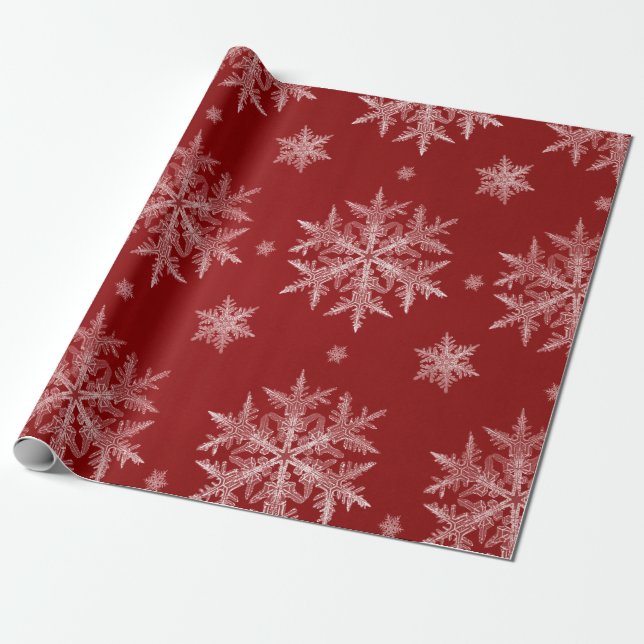 Papier Cadeau Flocons Rouges Fêtes de Noël (Déroulé)