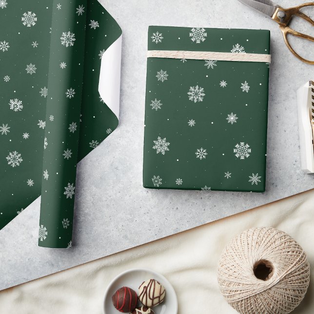 Papier Cadeau Flocons Vertes Vacances (Snowflakes Green Holiday Wrapping Paper
)