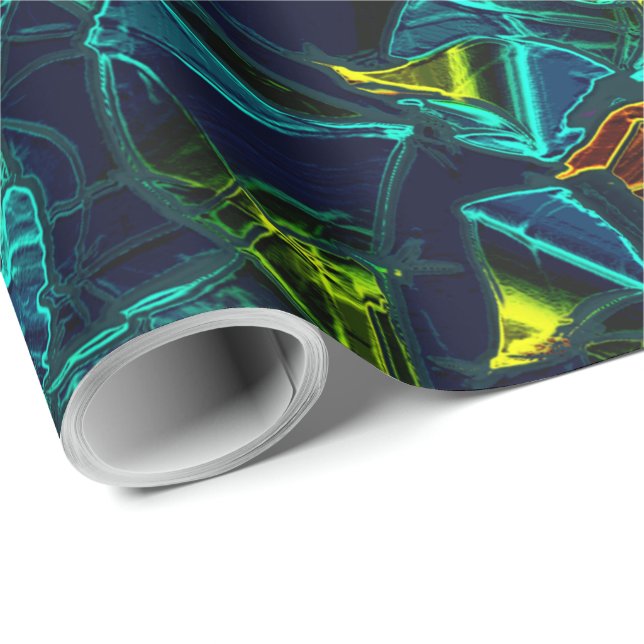 Papier Cadeau Flor virtuel em azul gradiente, estilhaçada (Coin rond)