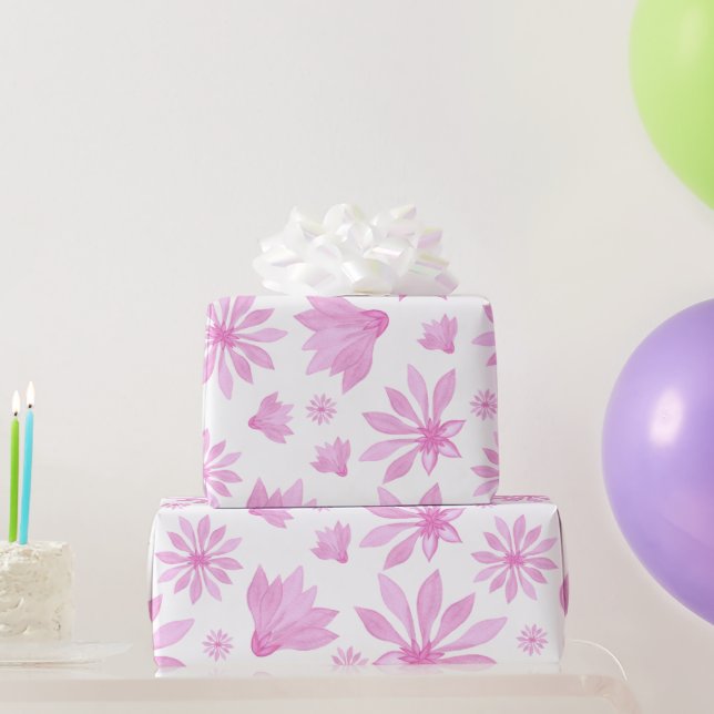 Papier Cadeau Floraison de fleurs roses aquarelle (Cadeaux de fête)