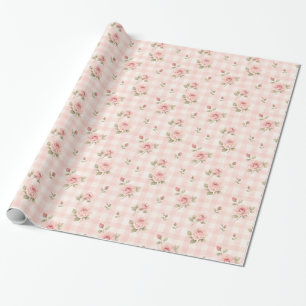 Papier cadeau floral à carreaux rose eau-forte