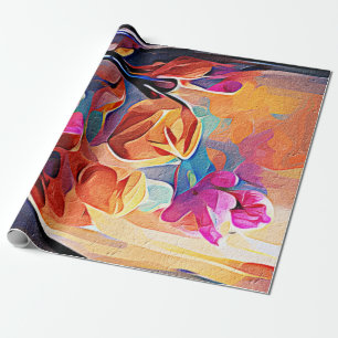 Papier Cadeau Floral Abstract Art Orange Red Blue Flowers