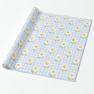 Papier cadeau floral aquarelle à carreaux bleus av