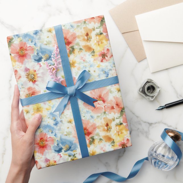 Papier cadeau floral aquarelle bohème élégant à mo (Cadeaux)