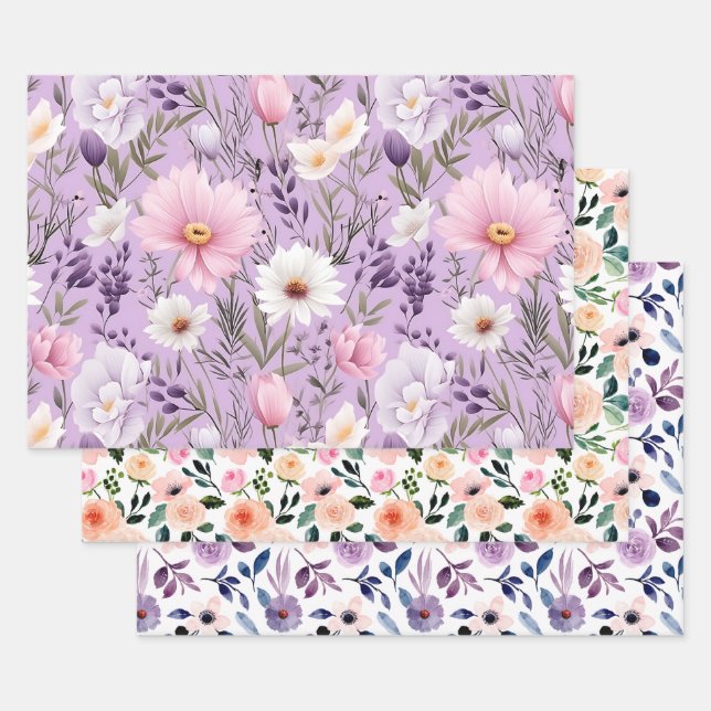 Papier cadeau floral aquarelle Boho Luxe  (Lot)