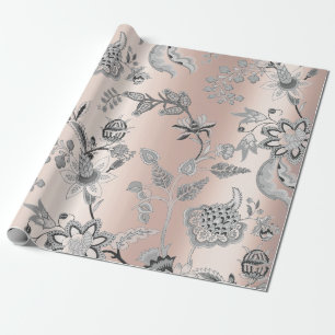 Papier Cadeau Floral Argent Gris rose rose Pearly Blush Orichid