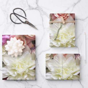 Papier cadeau floral avec dahlia et roses, 3 feuil