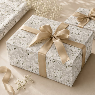 Papier cadeau floral blanc neutre
