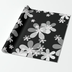 Papier Cadeau floral blanc noir