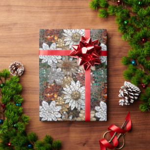 Papier Cadeau Floral blanc rouge or