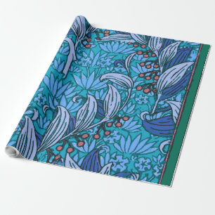 Papier Cadeau Floral bleu ancien Boho moderne