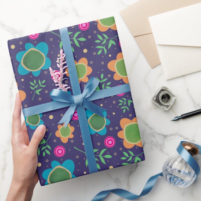 Papier Cadeau Floral bleu unique amusant Motif coloré (Cadeaux)