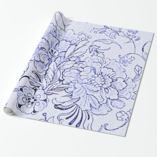 Papier Cadeau Floral bleu vintage