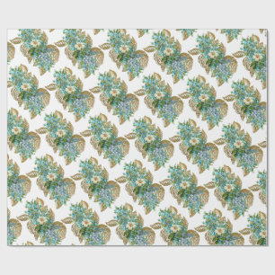 Papier Cadeau Floral bleu vintage et or