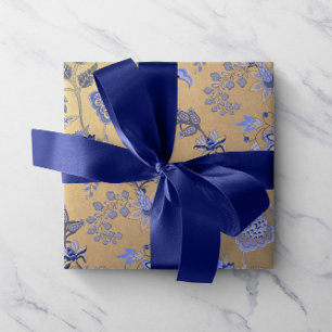 Papier Cadeau Floral Blue Gold Delicate Oriental Gold Foxier