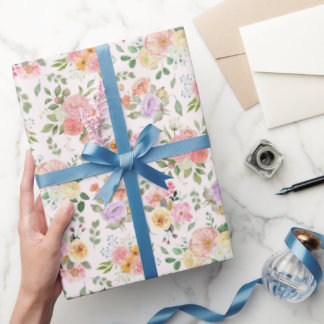 Papier Cadeau Floral Boho été blanc cassé