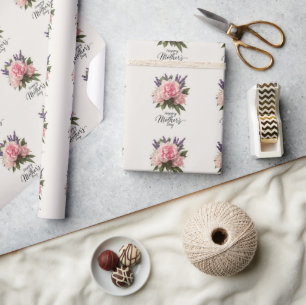 Papier Cadeau Floral "Bonne fête des mères" Salutation