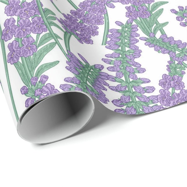 Papier cadeau floral botanique lavande (Coin rond)