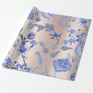 Papier Cadeau Floral Cobalt Rose rose rose Pearly Blush Orichid