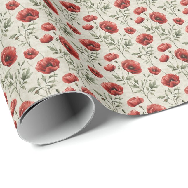 Papier cadeau floral Coquelicot rouge Fleurs (Coin rond)