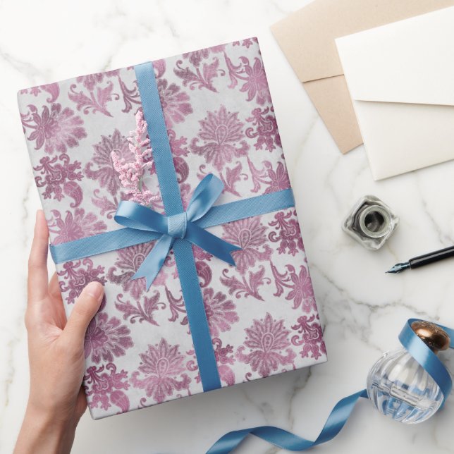 Papier Cadeau Floral d'argent rouge de Bourgogne (Cadeaux)