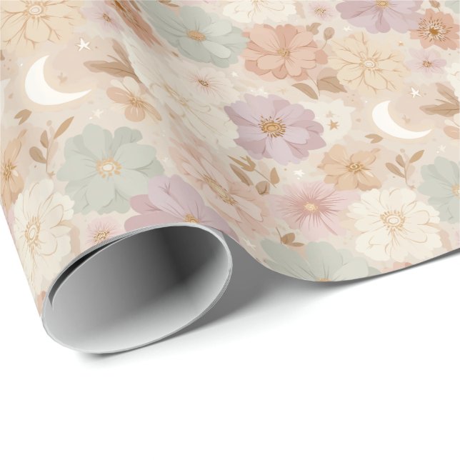 Papier Cadeau Floral de prairie céleste (Coin rond)