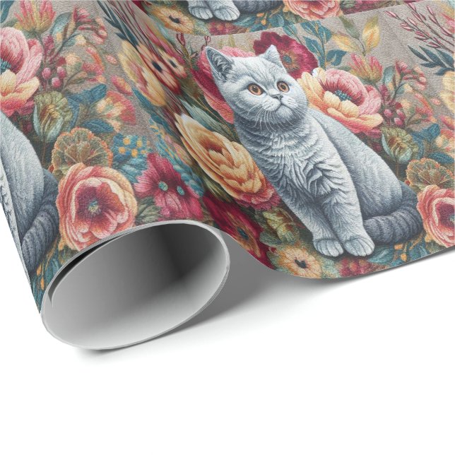 Papier Cadeau Floral Delal British shorthair Chat, Cute Kitten (Coin rond)